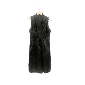 Eileen Fisher Black Textured Steel V-Neck Tie Front Sleeveless‎ Dress Size 12